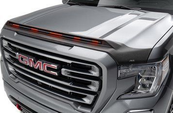 Hood Spoiler With LED Strip With Turn Follower GMC SIERRA 1500 2019-2025 Aeroskin Lightshield PRO Black Matte AVS 953167