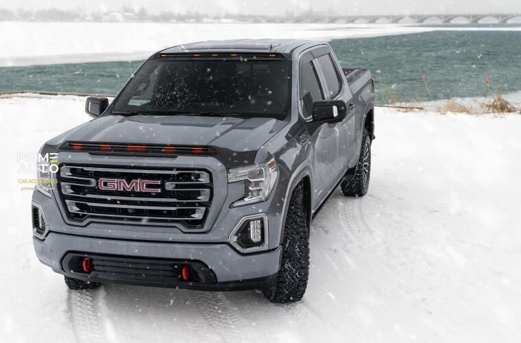 Deflektor maski spoiwo Aeroskin PRO z paskiem LED czarny mata GMC Sierra 1500 2019 - 2025 AVS 953167