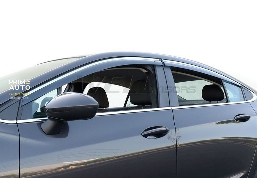 Window Deflectors 4pcs Set with Chrome Trim Chevrolet Cruze 2016-2018 Sedan Wellvisors 3-847CH017