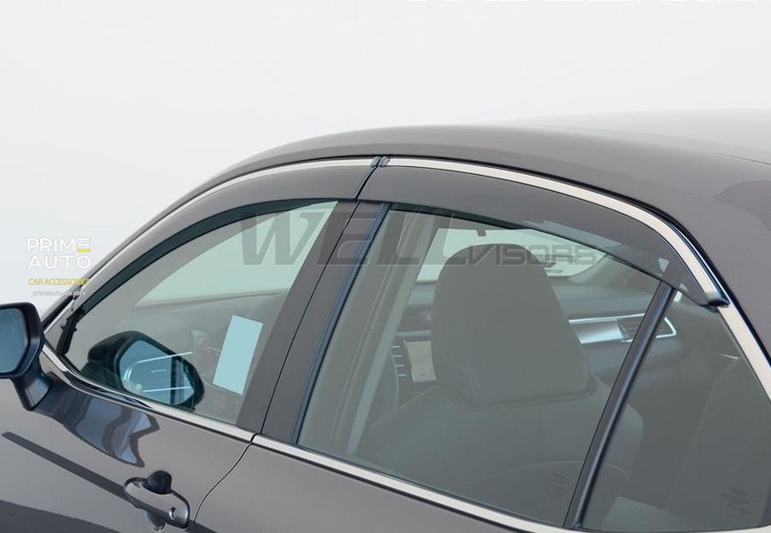 Дефлекторы окон к-т 4 шт с хромированным молдингом Toyota Camry 2018 - 2025 Wellvisors 3-847TY054 3-847TY054 фото