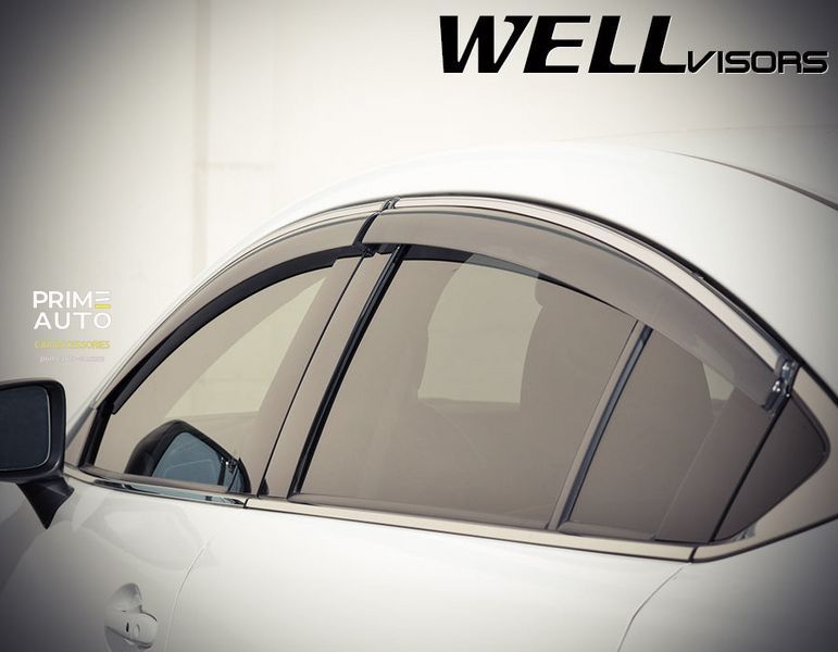 Owiewki do szyb samochodowych num 4 szt z chromowaną odlewanie MAZDA 6 2014 - 2017 Wellvisors 3-847MZ009