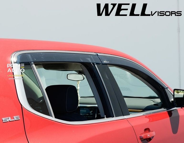 Owiewki do szyb samochodowych num 4 szt z chromowaną odlewanie GMC Acadia 2017 - 2025 Wellvisors 3-847GM002