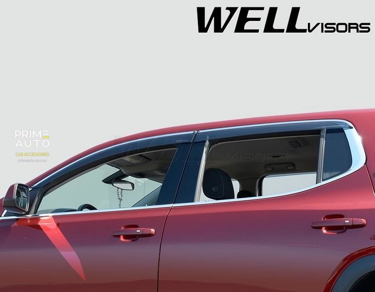 Owiewki do szyb samochodowych num 4 szt z chromowaną odlewanie GMC Acadia 2017 - 2025 Wellvisors 3-847GM002