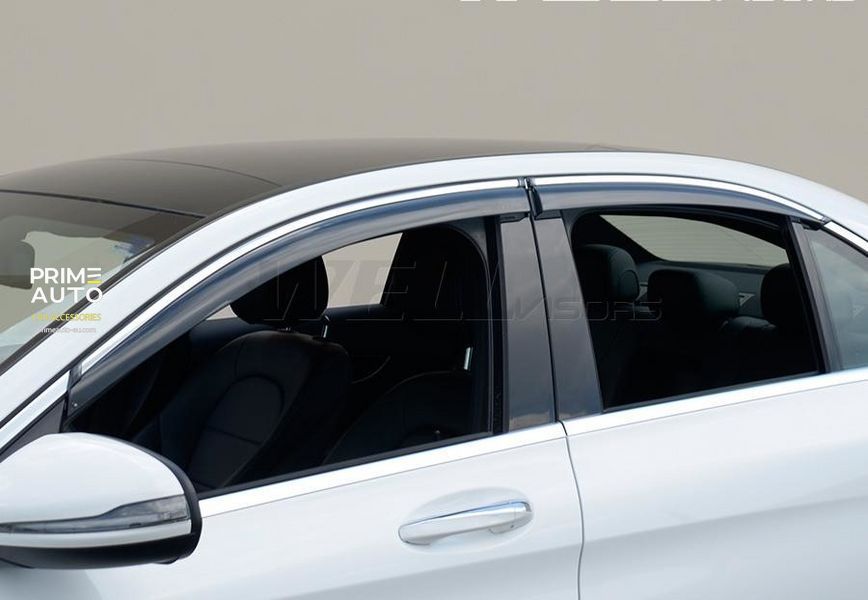 Owiewki do szyb samochodowych num 4 szt z chromowaną odlewanie Mercedes-Benz C-Class 2015 - 2021 Sedan Wellvisors 3-847MB018