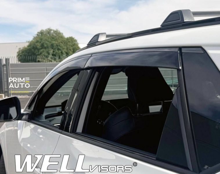 Window Deflectors 4pcs Set With Black Trim Subaru Solterra 2023+ Wellvisors 3-847TY073