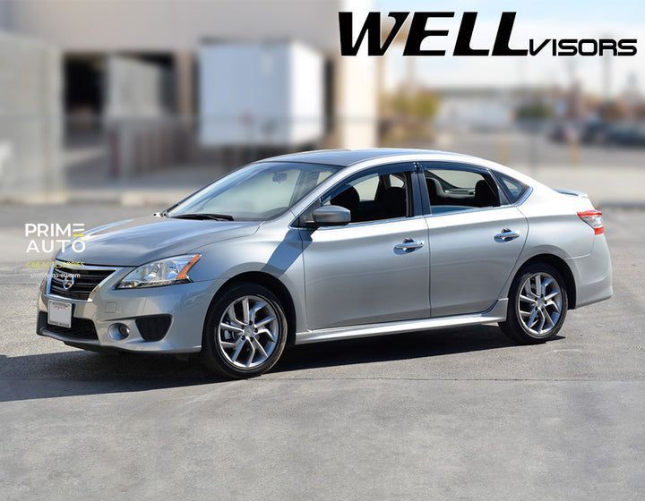 Window Deflectors 4pcs Set With Black Trim Nissan Sentra 2013-2019 Wellvisors 3-847NS001