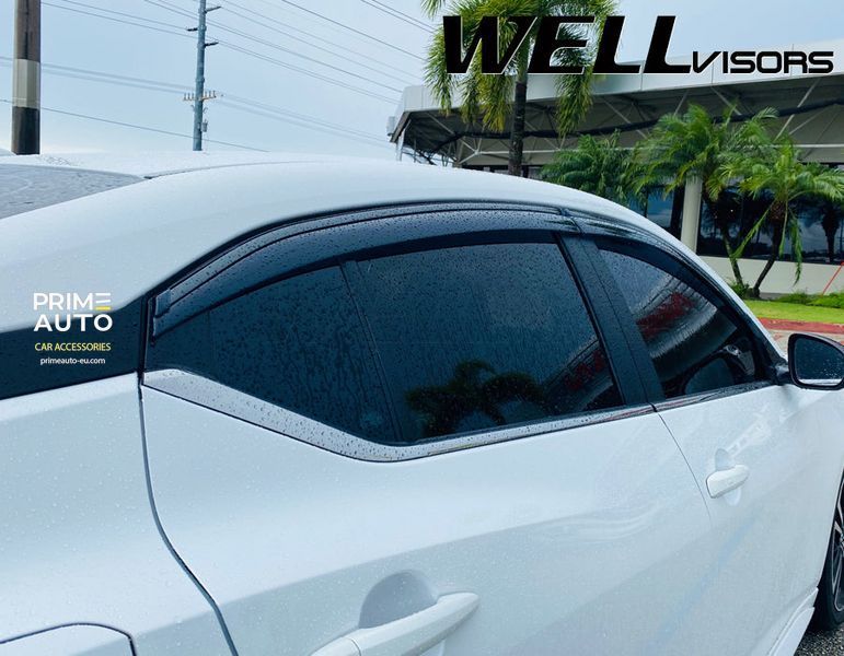 Window Deflectors 4pcs Set With Black Trim Nissan Sentra 2020-2022 Wellvisors 3-847NS024