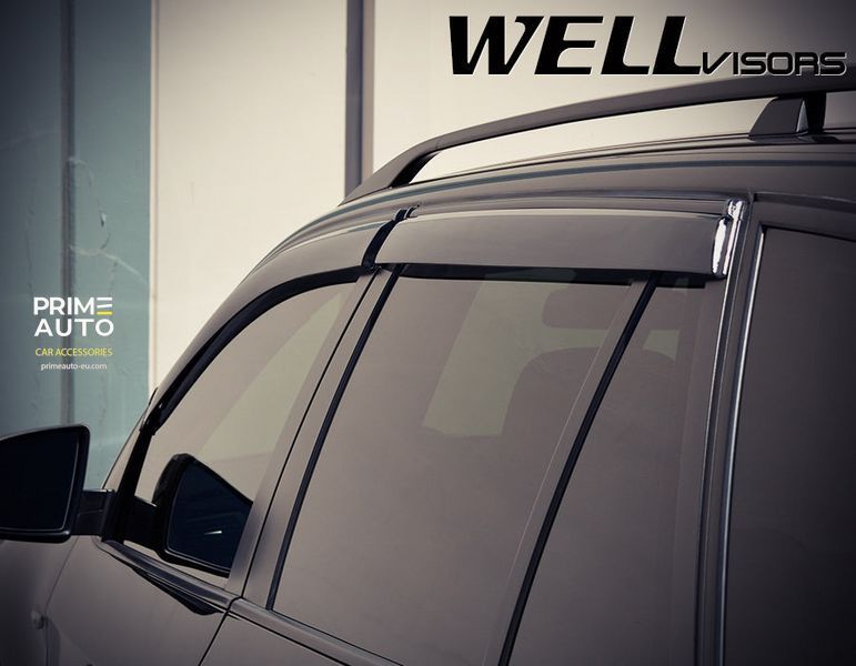 Owiewki do szyb samochodowych num 4 szt z czarna chromowana listwa BMW X5 2007 - 2018 Wellvisors 3-847BM009