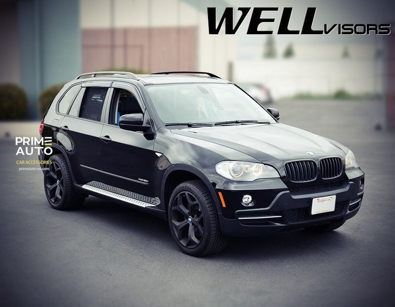 Owiewki do szyb samochodowych num 4 szt z czarna chromowana listwa BMW X5 2007 - 2018 Wellvisors 3-847BM009