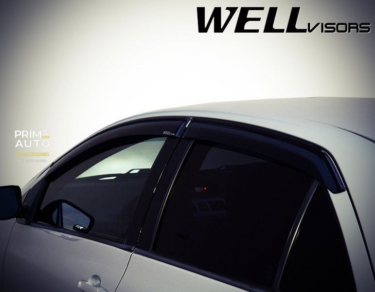 Window Deflectors 4pcs Set With Black Trim Toyota Yaris 2007-2012 Sedan Wellvisors 3-847TY027