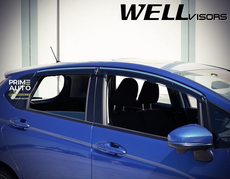 Owiewki do szyb samochodowych num 4 szt z chromowaną odlewanie Honda Fit 2015 - 2020 Wellvisors 3-847HD004