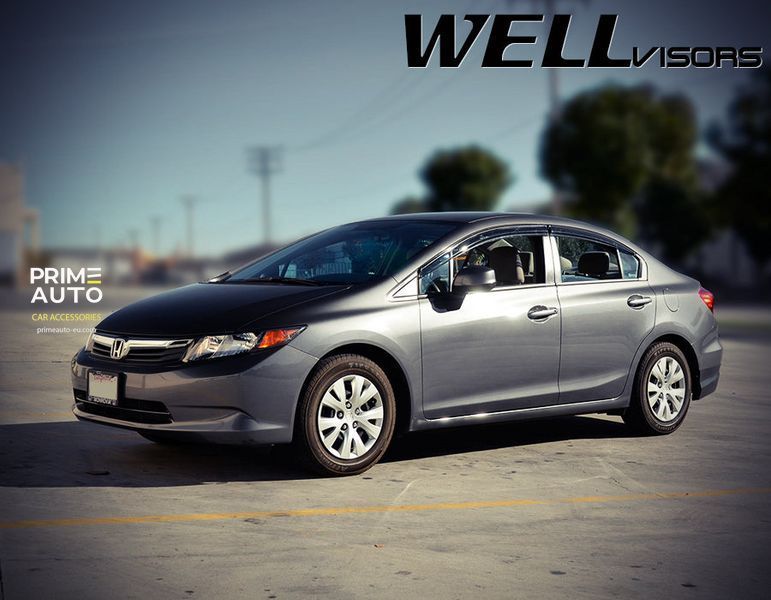 Owiewki do szyb samochodowych num 4 szt aerodynamiczny (z czarną listwą) Honda Civic 2012 - 2015 Sedan Wellvisors 3-847HD010