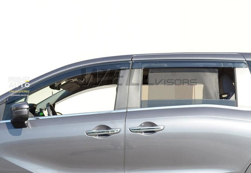 Owiewki do szyb samochodowych num 4 szt z czarna chromowana listwa Honda Odyssey 2018 - 2025 Wellvisors 3-847HD039