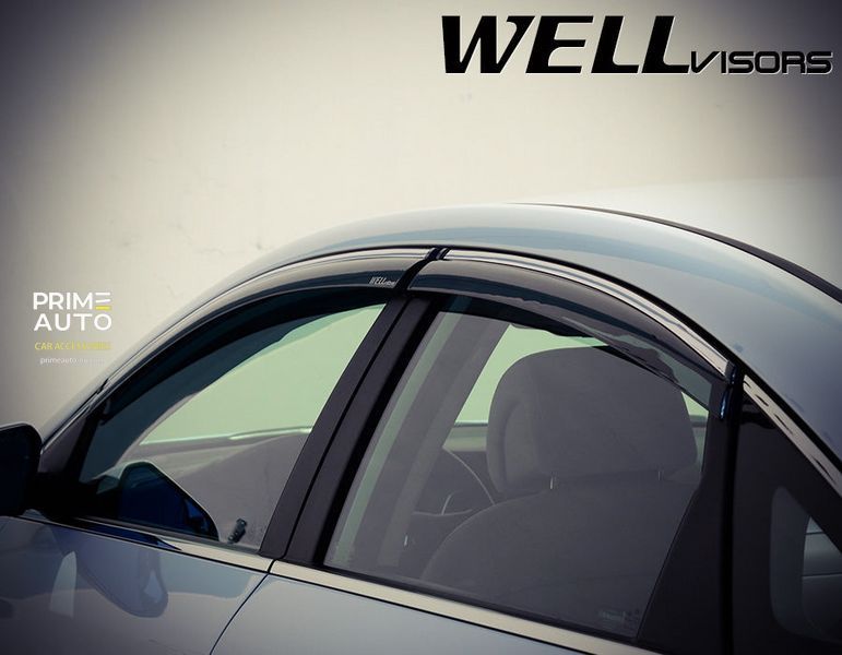 Owiewki do szyb samochodowych num 4 szt z chromowaną odlewanie Hyundai Sonata 2015 - 2019 Wellvisors 3-847HY009