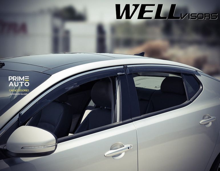 Window Deflectors 4pcs Set with Chrome Trim Kia Optima 2011-2015 Wellvisors 3-847KA006
