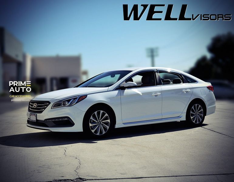Owiewki do szyb samochodowych num 4 szt z chromowaną odlewanie Hyundai Sonata 2015 - 2019 Wellvisors 3-847HY009