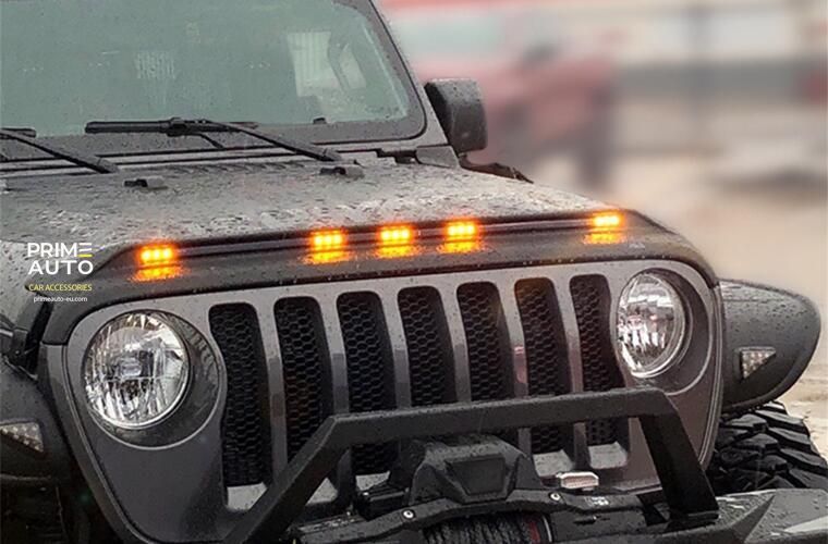 Hood Spoiler With LED Strip Jeep WRANGLER(JL) 2018-2025 Aeroskin Lightshield Black Matte AVS 753156