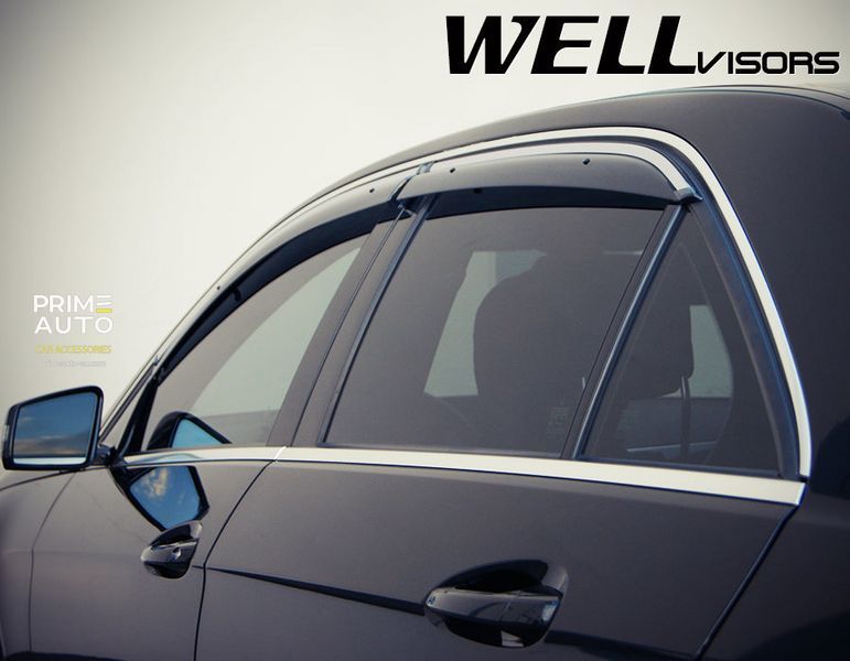 Owiewki do szyb samochodowych num 4 szt z chromowaną odlewanie Mercedes-Benz E-Class 2010 - 2016 Sedan Wellvisors 3-847MB013