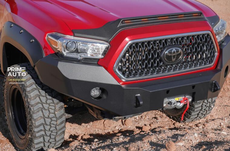 Hood Spoiler With LED Strip With Turn Follower Toyota TACOMA 2016-2025 Aeroskin Lightshield PRO Black Matte AVS 953079