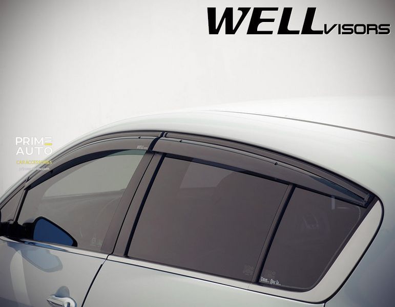 Дефлекторы окон к-т 4 шт с черным хромированным молдингом Kia Forte 2014 - 2018 Hatchback Wellvisors 3-847KA009 3-847KA009 фото