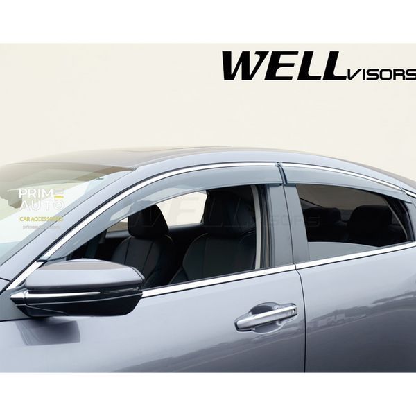 Дефлекторы окон к-т 4 шт с хромированным молдингом Honda Civic;Insight 2016 - 2022 Sedan Wellvisors 3-847HD033 3-847HD033 фото