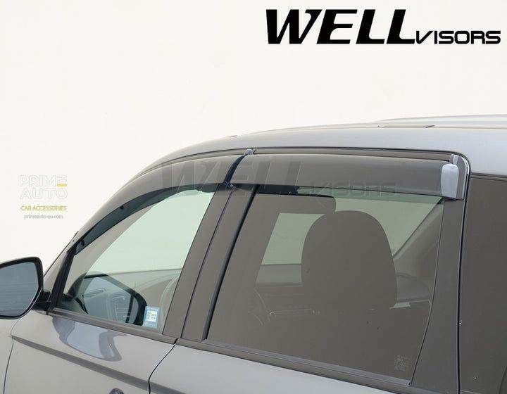 Дефлекторы окон к-т 4 шт с черным хромированным молдингом Mitsubishi Outlander 2014 - 2021 Wellvisors 3-847MI004 3-847MI004 фото