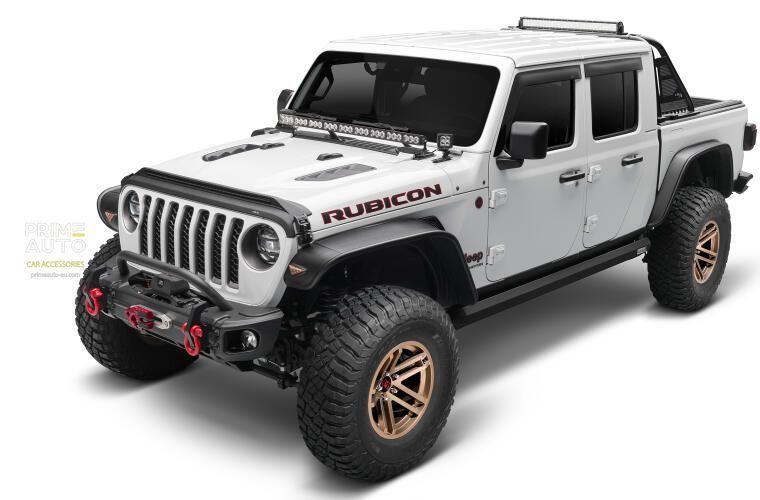 Deflector capota Cu bandă LED cu semnalizatoare Jeep GLADIATOR 2020- 2025 Aeroskin Lightshield PRO negru mată AVS 953156