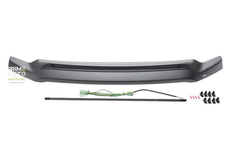 Hood Spoiler With LED Strip With Turn Follower Ford F-150 2021-2025 Aeroskin Lightshield PRO Black Matte AVS 953196