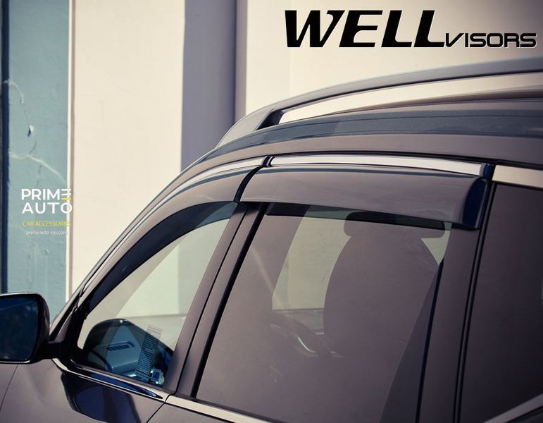 Дефлекторы окон к-т 4 шт с хромированным молдингом Nissan Rogue 2014 - 2020 Wellvisors 3-847NS009 3-847NS009 фото