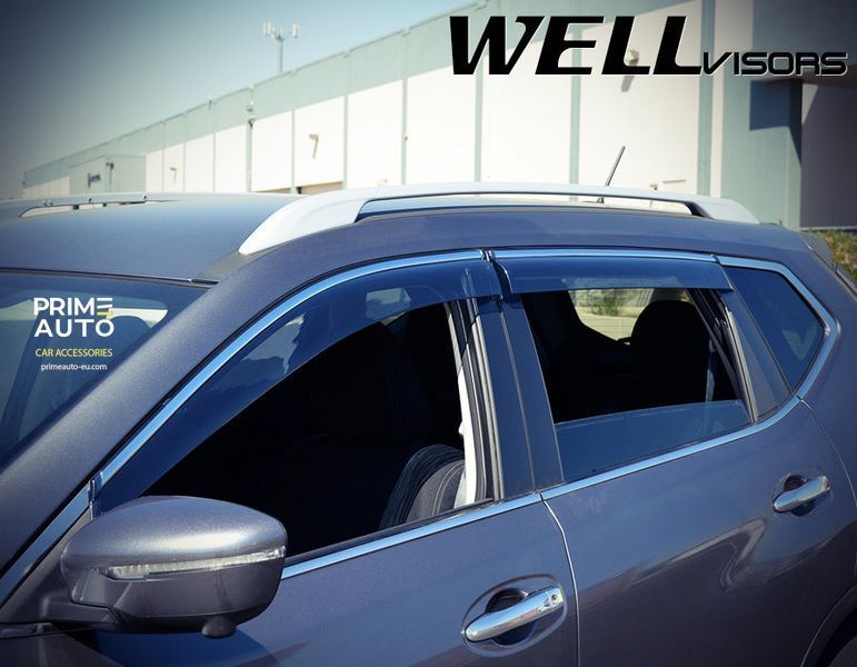 Дефлекторы окон к-т 4 шт с хромированным молдингом Nissan Rogue 2014 - 2020 Wellvisors 3-847NS009 3-847NS009 фото