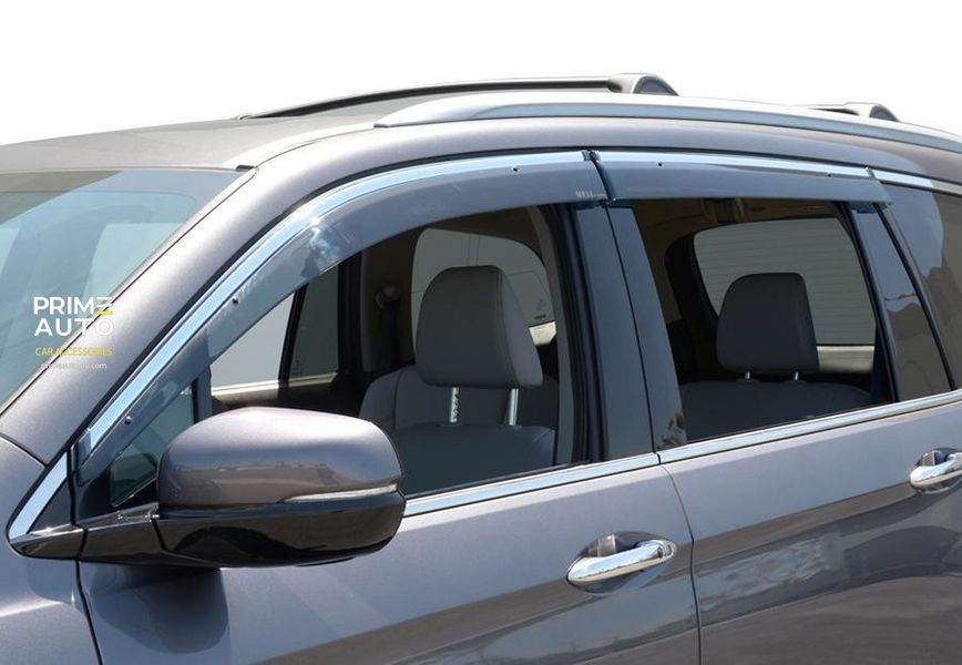 Window Deflectors 4pcs Set with Chrome Trim Honda Pilot 2016-2022 Wellvisors 3-847HD029